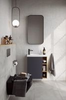 Подвесная тумба 60 см левая с одной дверью и открытыми полочками, цвет: корпус - дуб давос, фасад - серый матовый арт-ALB0106LDD+ALB0706GRМ — фото 4, Тумбы с раковиной