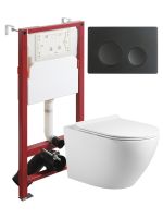 Agger Унитаз подвесной безободковый TORNADO белый с инсталляцией, микролифт, кнопка смыва черная арт-ATI09150L+APB144 — фото 1, Комплекты унитаз + инсталляция