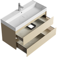 Подвесная тумба с двумя ящиками 100 см, цвет морская дюна с умывальником арт-GE01102MD — фото 1, Тумбы с раковиной