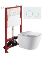 Orange Унитаз подвесной безободковый белый с инсталляцией, микролифт, кнопка смыва белая арт-CI07-150W+APB188 — фото 1, Комплекты унитаз + инсталляция