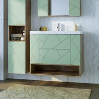 Тумба с раковиной и нишей Бриклаер КРИСТАЛЛ 90F, фисташковый/дуб гранж песочный — фото 1, Тумбы с раковиной