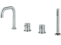 Смеситель для ванны и душа, Cisal, Xion, тип открывания воды-однорычажный, отверстия для монтажа-4, вынос излива, мм-210, цвет-Brushed Stainless Steel, комплектация-ручной душ арт-XI001260D1 — фото 1, Смеситель для ванны