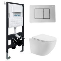 Комплект подвесной унитаз ABBER Bequem AC1100T белый с инсталляцией AC0105 и кнопкой AC0120 хром AC1100T-AC0105-AC0120 — фото 1, Комплекты унитаз + инсталляция