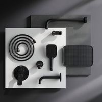 FB85A3RH42 X-Joy, набор: встроеный см-ль, излив, прямоуг.верхний душ 300х210мм, ручн.душ, черный — фото 3, Встраиваемые душевые комплекты