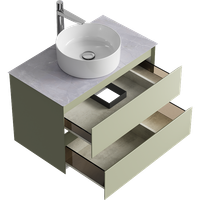 Подвесная тумба с двумя ящиками 81 см, цвет зеленый шалфей со столешницей серый камень и наставным умывальником арт-GE01082SH+STG814X476GS — фото 2, Тумбы с раковиной