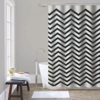 шторка д/в тканевая 180х200см "Чёрные зигзаги" MZ-176 — фото 1, Шторки на ванну