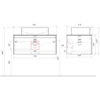 Подвесная тумба с одним ящиком 81 см, цвет морская дюна со столешницей серый камень и наставным умывальником арт-GE01081MD+STG814X476GS — фото 4, Тумбы с раковиной