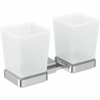 Стакан для зубных щеток Ideal Standard IOM Square двойной, матовое стекло, с крепежом, хром арт-E2205AA — фото 3, Стаканы для зубных щеток