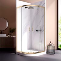 Душевой угол Veconi Rovigo RV-202G, 800x800x1900, брашированное золото, прозрачное стекло RV202G-80-01-C4 — фото 1, Душевые уголки четверть круга