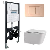 Комплект подвесной унитаз ABBER Rechteck AC1201 белый с инсталляцией AC0105 и кнопкой AC0120RG золото розовое арт-AC1201-AC0105-AC0120RG — фото 1, Комплекты унитаз + инсталляция