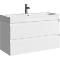 Подвесная тумба с двумя ящиками 100 см, цвет белый с умывальником арт-GE01102WM — фото 3, Тумбы с раковиной