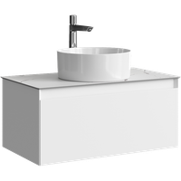 Подвесная тумба с одним ящиком 81 см, цвет белый со столешницей мрамор белый и наставным умывальником арт-GE01081WM+STG814X476MW — фото 5, Тумбы с раковиной