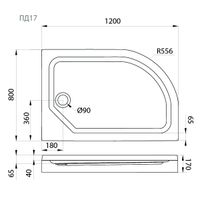 ПД17 Поддон 120х80 1/4 круга, низкий, правый в комплекте арт-Щ0000038230 — фото 2, Акриловые душевые поддоны