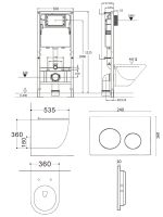 Agger Унитаз подвесной безободковый черный с инсталляцией, микролифт, кнопка смыва белая арт-ATI03144+APB188 — фото 1, Комплекты унитаз + инсталляция