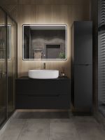 Orange Line Li-100TubMDF+B04-600W тумба с раковиной подвесная 100 см, черный/белый Li-100TubMDF+B04-600W — фото 5, Тумбы с раковиной