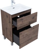 Тумба с раковиной Aquanet Алвита new 60 (Flash) напольная 2 ящ. цв.дуб веллингтон табак арт-00345686 — фото 5, Тумбы с раковиной