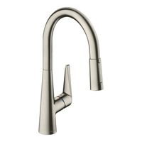 Смеситель для кухни, Hansgrohe, Talis M51, Eco, тип открывания воды-однорычажный, тип регулирования воды-керамический картридж, монтаж-на раковину/столешницу, отверстия для монтажа-1, высота, мм-400, вынос излива, мм-213, тип излива-выдвижной, поворотный на 110° или 150°, магнитная система крепления душа MagFit, душевой шланг Quick-Connect, тип подводки-гибкая, стандарт подвода воды-3/8", цвет-сталь арт-72817800 — фото 1, Смесители для кухни
