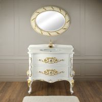 VIRGINIA База L110xH82xP59 см. 2 выдв.ящик, цвет: LACATTO BIANCO/декор золото, ручки золото 29974 — фото 1, Тумбы под раковину