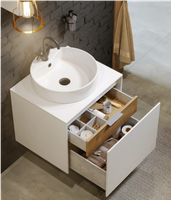 Подвесная тумба 60 см с двумя ящиками: основной и внутренний, скрытый за фасадом. Цвет бетон светлый/белый; с умывальником арт-MOB0106BS+MOB0706W — фото 4, Тумбы с раковиной