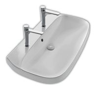 Раковина HATRIA ABITO YXXJ01 подвесная или накладная С двумя отверстием под два смесителя с переливом цвет белый — фото 1, Раковины подвесные