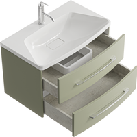 Подвесная тумба в цвете шалфей зеленый с двумя ящиками с умывальником из литьевого мрамора арт-NER0108SH — фото 2, Тумбы с раковиной