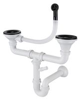 GRANFEST Сифон двойной 3 1/2&quot; черный с круглым переливом и отводом арт. GF- 12G14PB4-P2A  черн — фото 1, Сифоны