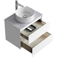 Подвесная тумба с двумя ящиками 65 см, цвет белый со столешницей серый камень и наставным умывальником арт-GE01652WM+STG662X476GS — фото 2, Тумбы с раковиной