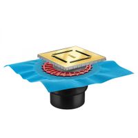 Трап BERGES водосток ZENTRUM Norma 150х150, золото глянец, выпуск D50/75/110 H74 вертикальный арт-092463 — фото 7, Трапы для душа