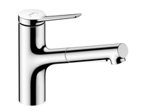 Смеситель для кухни, Hansgrohe, Zesis M33, тип открывания воды-однорычажный, тип регулирования воды-керамический картридж, монтаж-на раковину/столешницу, отверстия для монтажа-1, высота, мм-214, вынос излива, мм-219, тип подводки-гибкая, стандарт подвода воды-3/8", цвет-хром арт-74821000 — фото 1, Смесители для кухни