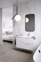 Подвесная тумба с двумя ящиками и одной дверью в белом цвете с умывальником из литьевого мрамора (чаша справа) арт-ACC0109RW — фото 2, Тумбы с раковиной