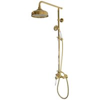 OXFORD Душевой настенный гарнитур (см-ль д/душа/колонна RETRO/верхн.душ/шланг/ручн.душ),золото арт-32873 — фото 1, Душевые стойки