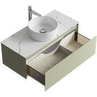 Подвесная тумба с одним ящиком 100 см, цвет зеленый шалфей со столешницей мрамор белый и наставным умывальником арт-GE01101SH+STG1014X456MW — фото 2, Тумбы с раковиной