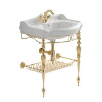 Комплект консоль BELLA напольная 73 см. ажурная с решеткой золото, раковина IMPERO керамика белая 31193 — фото 1, Консоли для раковины