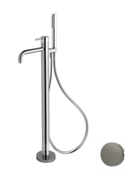 Смеситель для ванны, Fima Carlo Frattini, Spillo Up, тип открывания воды-однорычажный, монтаж-напольный, отверстия для монтажа-1, вынос излива, мм-254, в комплекте-ручной душ, шланг,мм-1500, внутренняя часть-необходимо заказать, цвет-брашированный никель арт-F3034/6NSN — фото 1, Смеситель для ванны