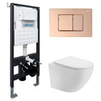 Комплект подвесной унитаз ABBER Bequem AC1100T белый с инсталляцией AC0105 и кнопкой AC0120RG золото розовое AC1100T-AC0105-AC0120RG — фото 1, Комплекты унитаз + инсталляция