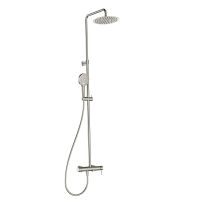 Душевая система со смесителем и изливом, Ø250, лейка 3 реж, 1100-1500мм, никель шлифованный арт-AQM8011BN — фото 1, Душевые стойки