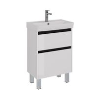 Тумба Lemark COMBI 60 см под 1 раковину, подвесная/напольная, 2 ящика, цвет планки: Чёрный, цвет кор арт-LM03C60T-black — фото 4, Тумбы под раковину