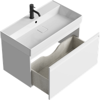 Подвесная тумба 81 см с одним ящиком в белом цвете, с умывальником PUR0108WM — фото 1, Тумбы с раковиной