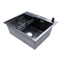 Кухонная мойка AZARIO NICOLE 500х500х220 нержавеющая сталь, в комплекте сифон, диспенсер, коландер, черный арт-AZB5050N — фото 2, Кухонные мойки