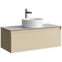 Подвесная тумба с одним ящиком 100 см, цвет морская дюна со столешницей серый камень и наставным умывальником арт-GE01101MD+STG1014X456GS — фото 6, Тумбы с раковиной