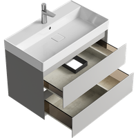 Подвесная тумба с двумя ящиками 81 см, цвет серый туман с умывальником арт-GE01082ST — фото 1, Тумбы с раковиной