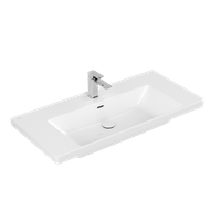 Раковина, Villeroy&Boch, Subway 3.0, ширина, мм-1000, глубина, мм-470, высота, мм-120, тип установки-встраиваемый/подвесной, отверстия для смесителя-1 сквозное, 2 промаркированных, перелив-есть, материал-керамика, цвет раковины-альпийский белый 4A70A501 — фото 1, Раковины