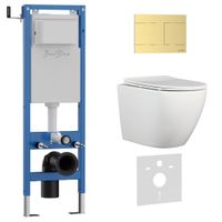 Комплект 3в1 IBERICA BLANCA инсталляция SILENCIO MINI, унитаз BILBAO ALTO белый, кнопка смыва INOX-R золото матовое (IB.001M.BLA.234.1503) — фото 1, Комплекты унитаз + инсталляция