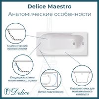 Ванна чугунная Delice Maestro 200х85 с отверстиями под ручки и антискользящим покрытием DLR230646R-AS — фото 2, Чугунные ванны