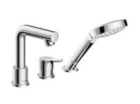 Смеситель для ванны и душа, Hansgrohe, Talis S, тип открывания воды-однорычажный, тип регулирования воды-керамический узел смешивания, тип установки-на борт ванны, отверстия для монтажа-3, вынос излива, мм-200, комплектация-переключатель, ручной душ, внутренняя часть-необходимо заказать, цвет-хром арт-72417000 — фото 1, Смеситель для душа