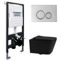 Комплект подвесной унитаз ABBER Rechteck AC1201MB черный матовый с инсталляцией AC0105 и кнопкой AC0121 хром арт-AC1201MB-AC0105-AC0121 — фото 1, Комплекты унитаз + инсталляция