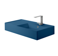 Раковина Scarabeo TEOREMA 2.0 угловая подвесная или накладная с переливом с одним отверстием цвет синий матовый с антибактериальным и грязеотталкивающим покрытием BIOKER арт-5118 56 BK — фото 1, Раковины подвесные