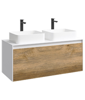 Подвесная тумба 120 см с двумя ящиками: основной и внутренний, скрытый за фасадом. Цвет белый/дуб балтийский; с умывальником арт-MOB0112W+MOB0712DB — фото 8, Тумбы с раковиной