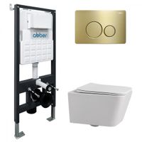 Комплект подвесной унитаз ABBER Rechteck AC1201 белый с инсталляцией AC0105 и кнопкой AC0121MMG золото матовое арт-AC1201-AC0105-AC0121MMG — фото 1, Комплекты унитаз + инсталляция
