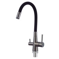 Смеситель для кухни с гибким изливом и подключением фильтра Esko Kitchen CL03GMB, оружейная сталь/черный — фото 1, Смесители для кухни